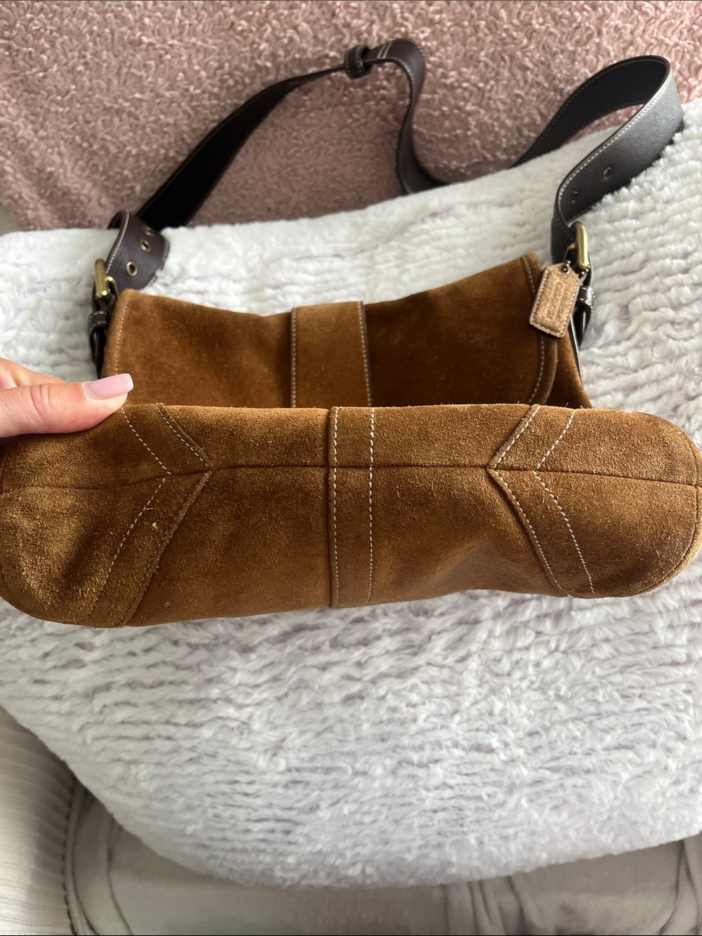 Coach Brown Suede Buckle Shoulder Bag with Dark Strap - Picture 4 of 12